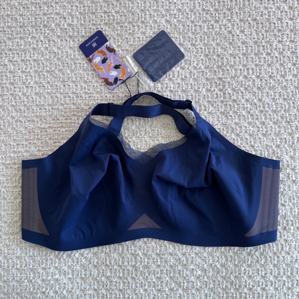 Honeylove CrossOver Bra Navy Blue Wireless Adjustable Straps 3X+ NWT